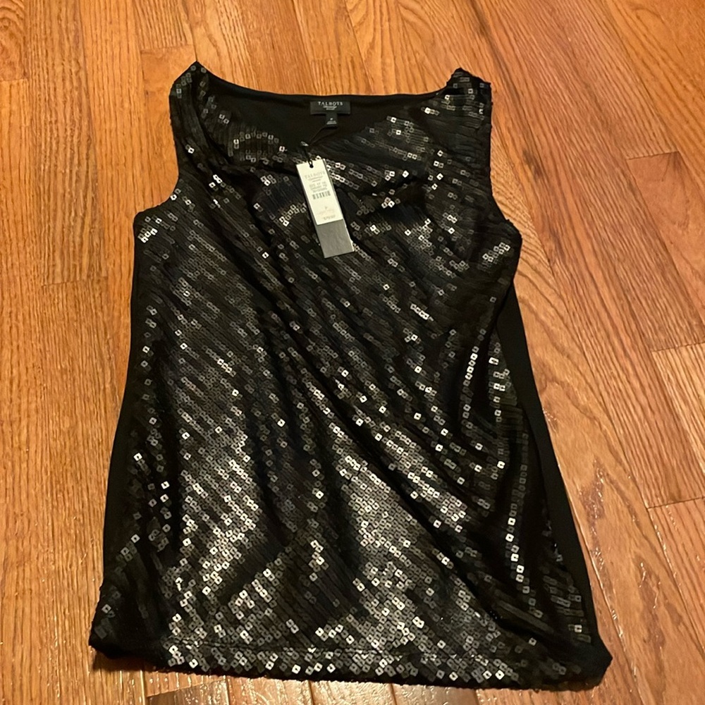 new, unworn Talbots petite black sequins tanktop
